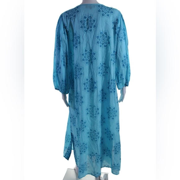 Ro's Garden Blue Floral Cotton Maxi Dress | Long Sleeves | L | Light | Elegant - Picture 4 of 11